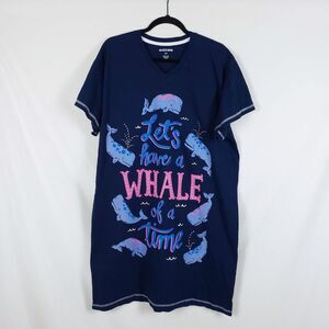 Little Blue House Womens O/S Whale Sleep Shirt Navy Blue Nightgown V-Neck